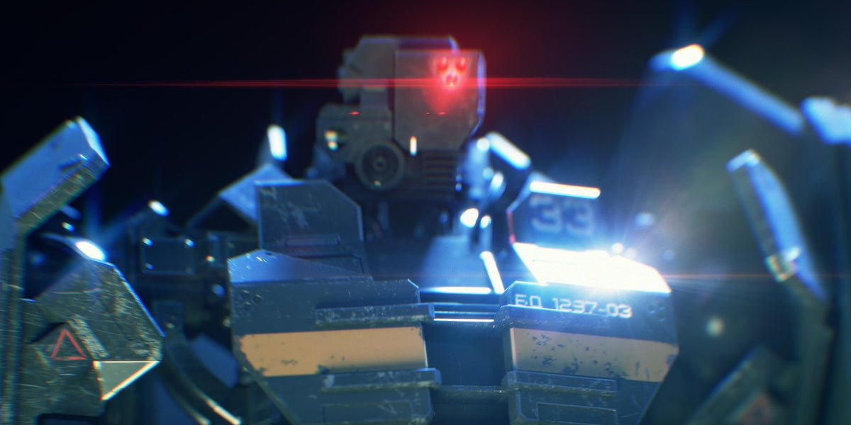 Close-up of a bot with a red eye in the dark